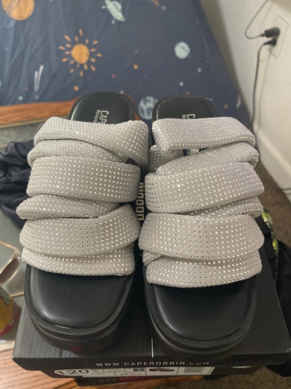 Rhinestone chunky heeled sandals